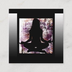 Tarjetas de visita de yoga morado y negro para la