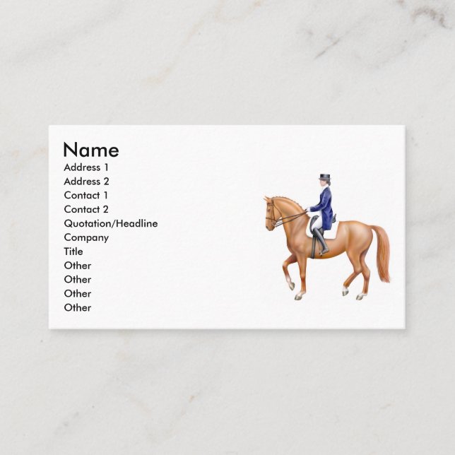 Tarjetas de visita del caballo del Dressage (Anverso)