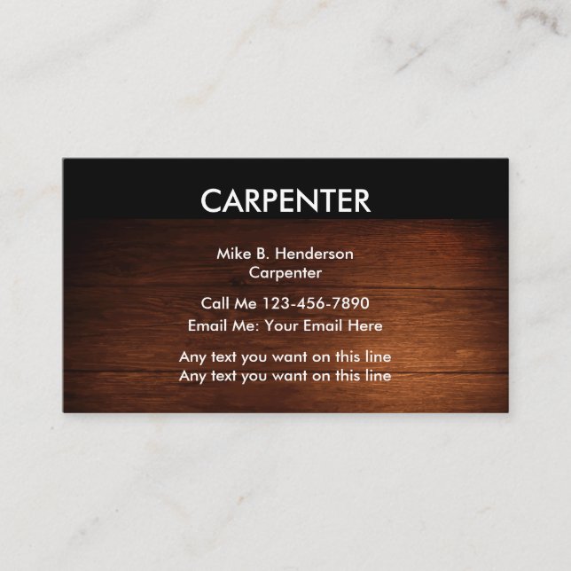 Tarjetas de visita del carpintero del país (Anverso)