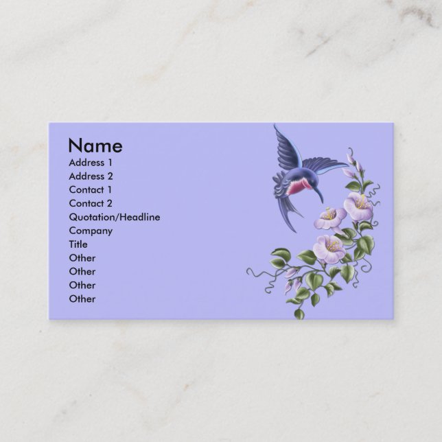 Tarjetas de visita del colibrí 2 (Anverso)