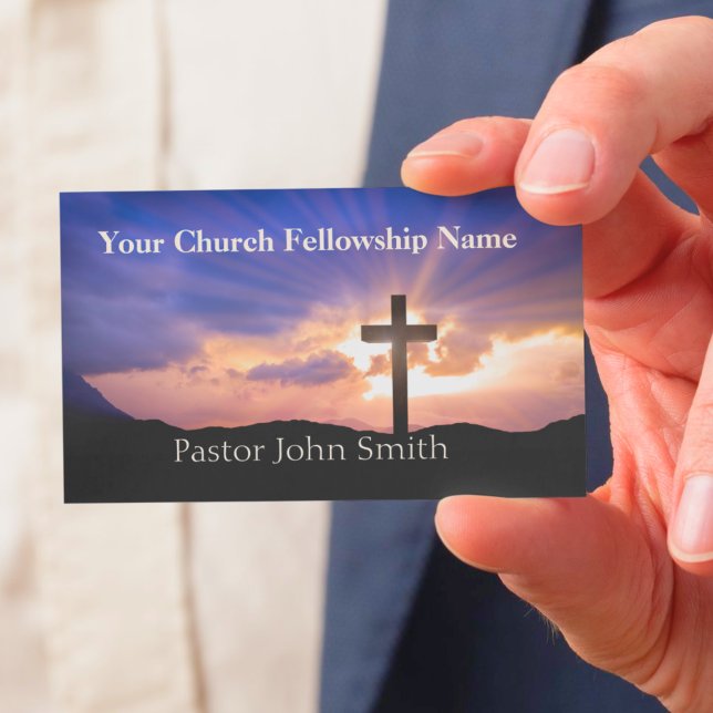 Tarjetas de visita del Pastor de Iglesia Púrpura d (Sunrise Cross Purple Church Pastor Business Cards)
