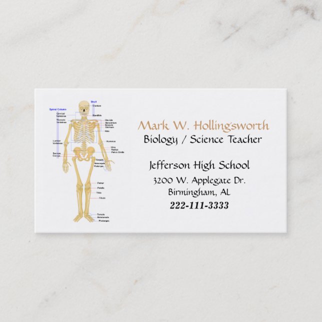 Tarjetas de visita del profesor de ciencias (Anverso)
