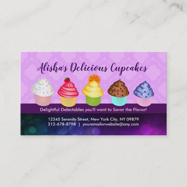 Tarjetas de visita deliciosas de las magdalenas (Anverso)
