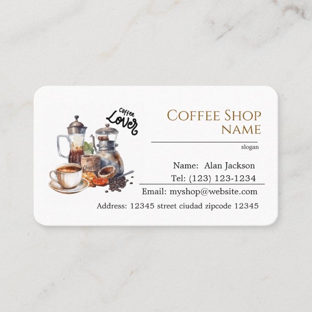 tarjetas de visita editables para la cafetería (Anverso)