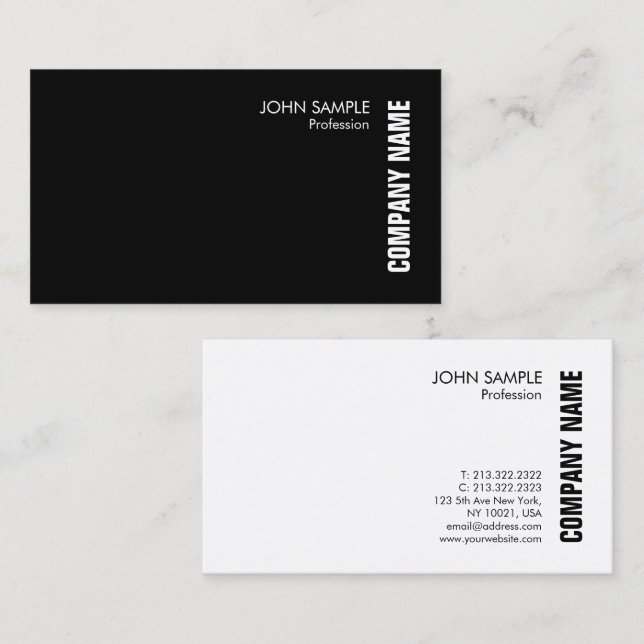 Tarjetas de visita elegante blanco negro moderno (Anverso / Reverso)
