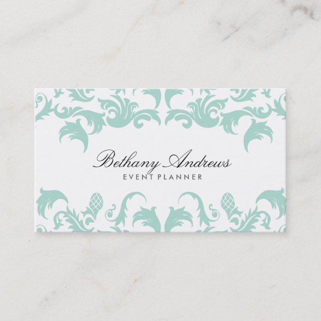Tarjetas de visita elegantes Blue Damask - Groupon (Anverso)