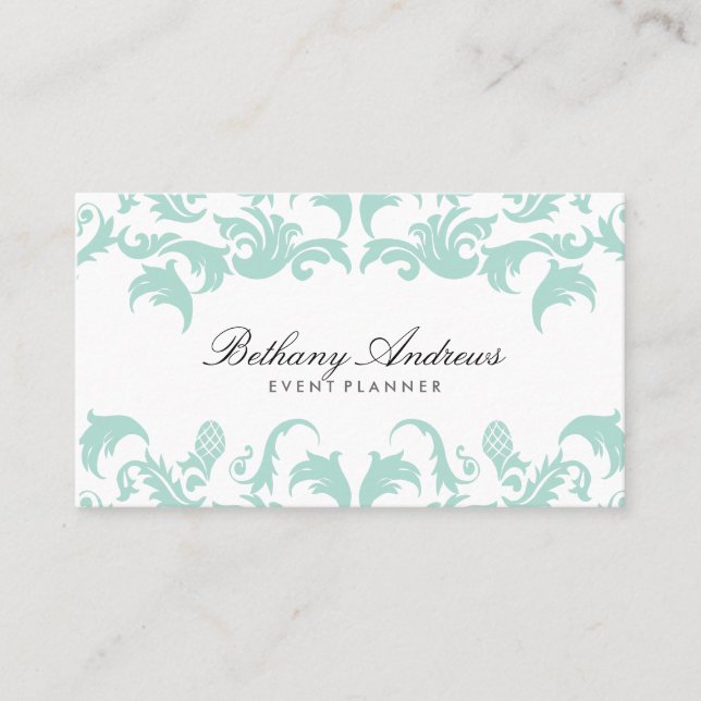 Tarjetas de visita elegantes Blue Damask - Groupon (Anverso)