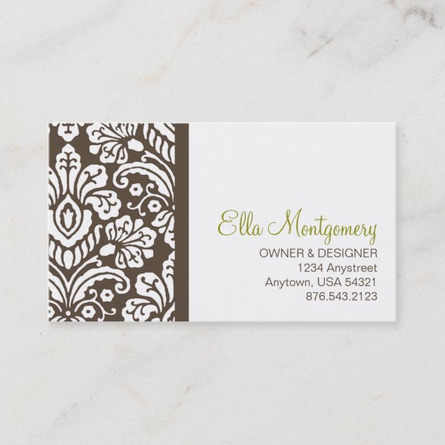 Tarjetas de visita elegantes del damasco de Ella (Anverso)
