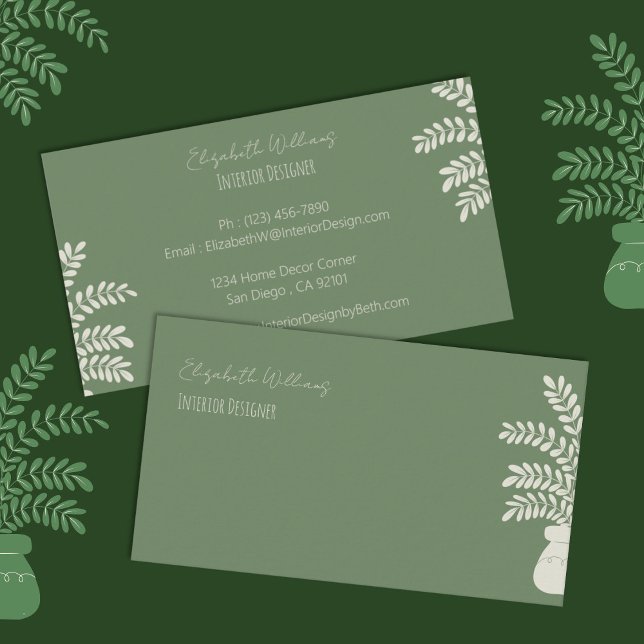Tarjetas de visita elegantes del Diseñador de inte (Elegant green interior designer double-sided business cards . )