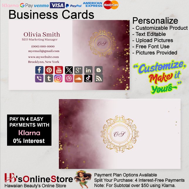 Tarjetas de visita elegantes Monograma 4 de person (Customizable Monogram Elegant Business Cards 4.)