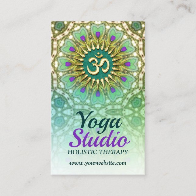 Tarjetas de visita empresarial Purple Green Yoga H (Anverso)