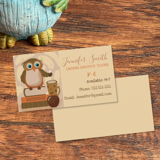 Tarjetas de visita estándar de profesores sustitut (Cute educator contact cards .)