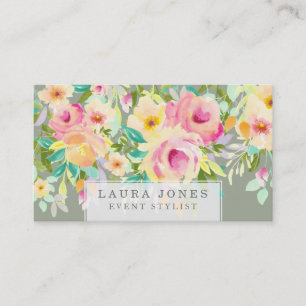 Tarjetas de visita estilísticas floristas acuarela