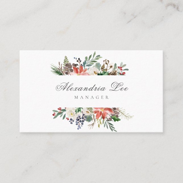 Tarjetas de visita floral de invierno para Navidad (Anverso)