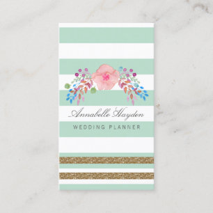 tarjetas de visita floral de oro de menta