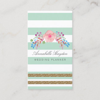 tarjetas de visita floral de oro de menta