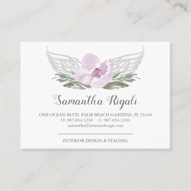 Tarjetas de visita floral de Pink Angel Wings (Anverso)