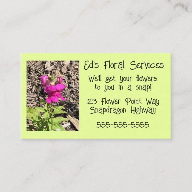 Tarjetas de visita floral, flor de Snapdragon (Anverso)