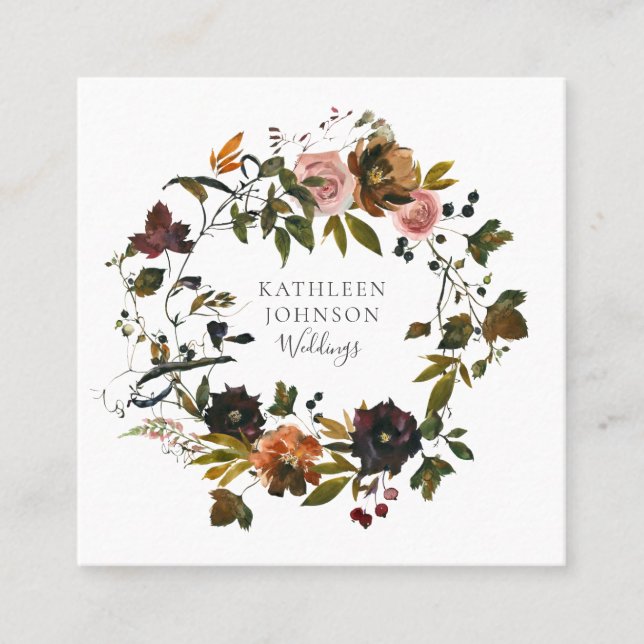Tarjetas de visita floral para Bodas de otoño rúst (Anverso)