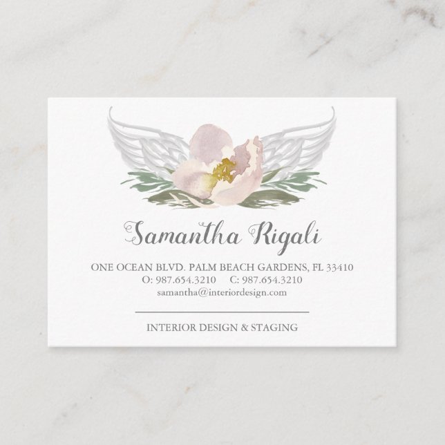 Tarjetas de visita Floral Peach Angel Wings (Anverso)