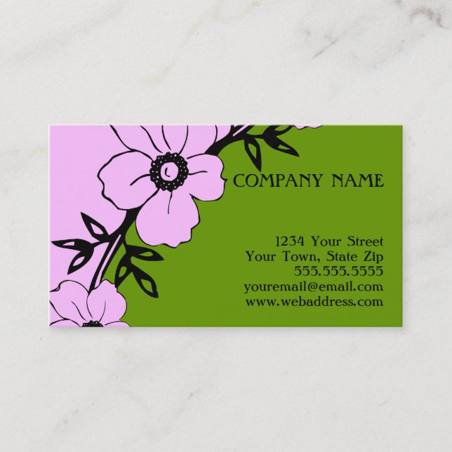 Tarjetas de visita floral verde y rosa (Anverso)