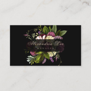 Tarjetas de visita florales botánicas oscuras