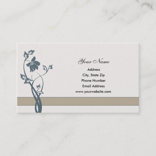Tarjetas de visita florales del azul de acero (Anverso)