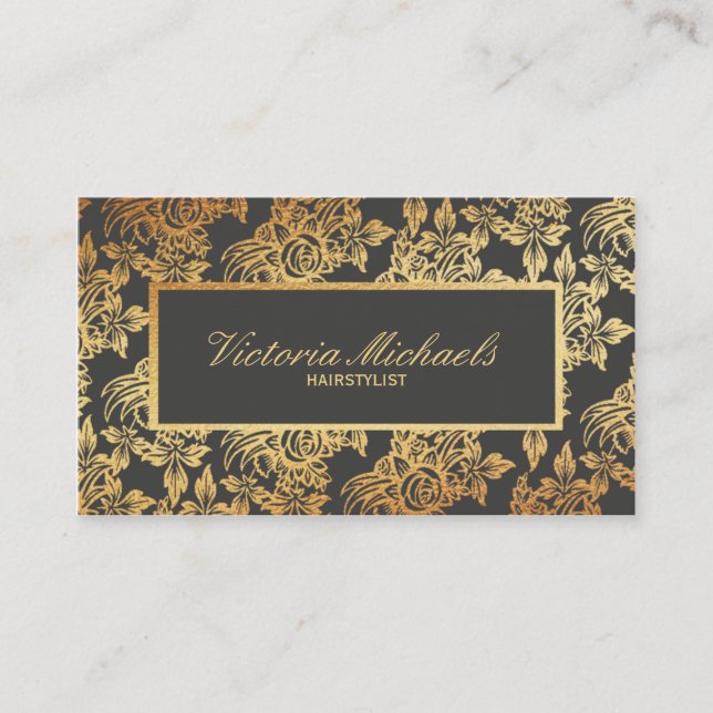 Tarjetas de visita florales elegantes del carbón (Anverso)