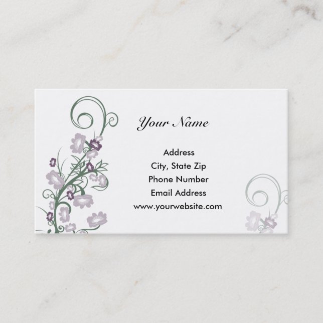 Tarjetas de visita florales púrpuras (Anverso)
