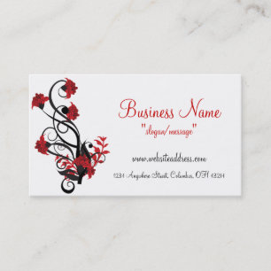 Tarjetas de visita florales rojas y negras del