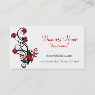 Tarjetas de visita florales rojas y negras del