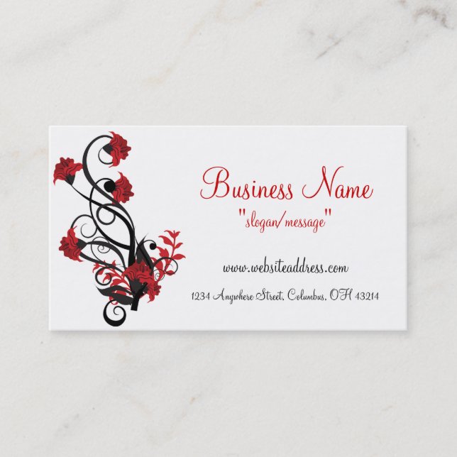 Tarjetas de visita florales rojas y negras del (Anverso)
