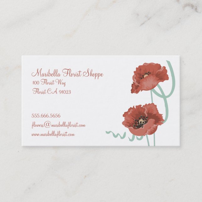 Tarjetas de visita florista de Red Peonies (Anverso)