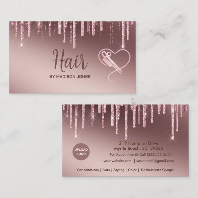 Tarjetas de visita Girly Hair Stylist Heart Purpur (Anverso / Reverso)