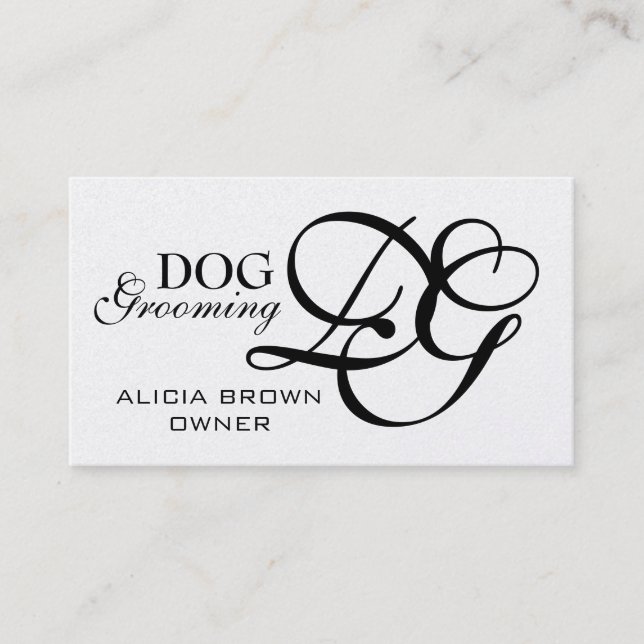 Tarjetas de visita Gold Black Monogram Dog Groomin (Anverso)