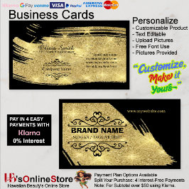 Tarjetas de visita Gold y Black Elegant con planti
