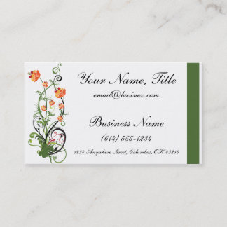 Tarjetas de visita Green & Naranja Floral/Vine Des
