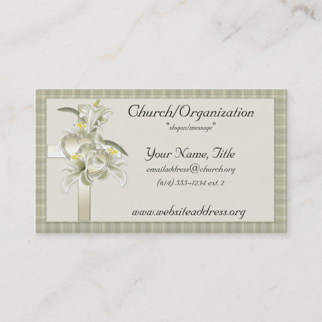 Tarjetas de visita Green w/Gold Cross/Hearts/Flowe (Anverso)