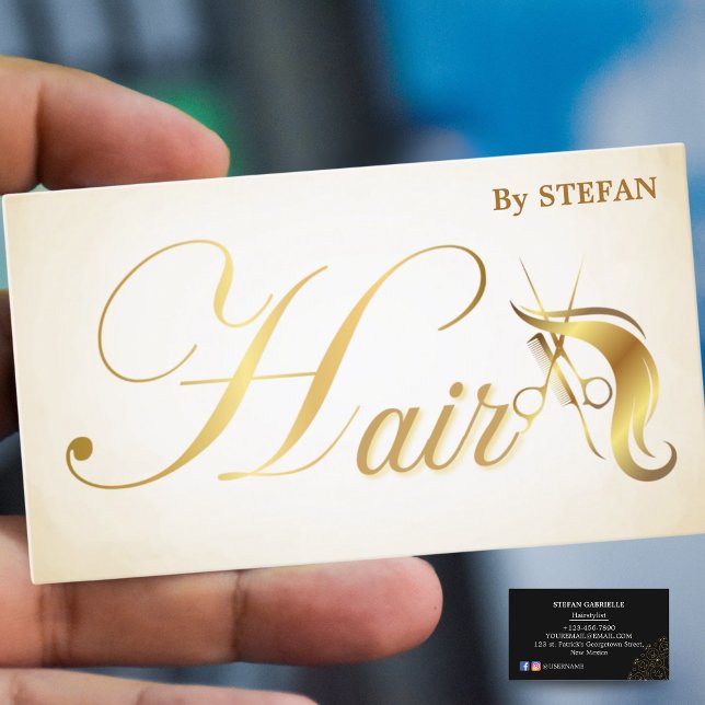 Tarjetas de visita Hair Stylist Business Card - Bl (Hair Stylist Business Cards - Rose Gold Script)