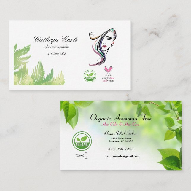 Tarjetas de visita Hairstylist Organic Hair Care (Anverso / Reverso)