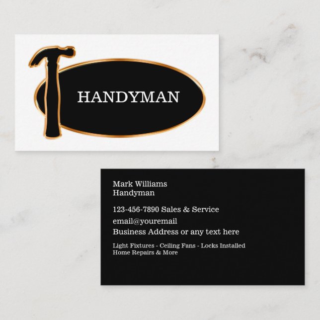 Tarjetas de visita Handyman Hammer Emblem (Anverso / Reverso)