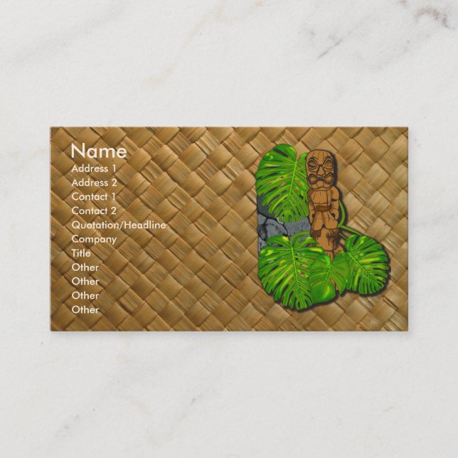 Tarjetas de visita hawaianas de Tiki Lauhala (Anverso)