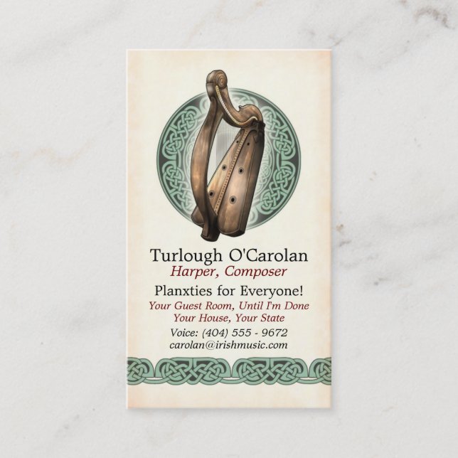 Tarjetas de visita irlandesas de la arpa, estilo (Anverso)