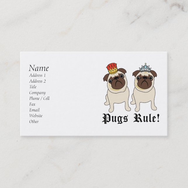 Tarjetas de visita King and Queen Pug (Anverso)
