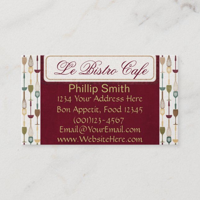 Tarjetas de visita Le Bistro Cafe (Anverso)