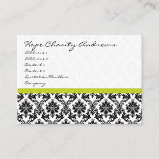 Tarjetas de visita Lime floral Damask en blanco y