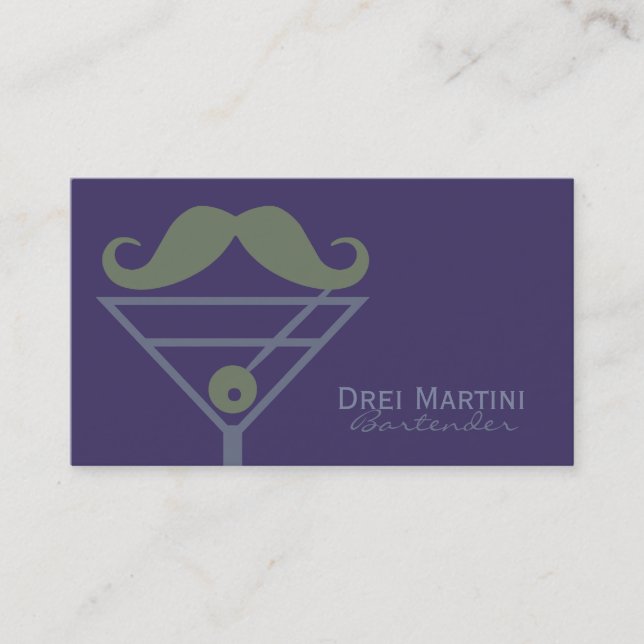 Tarjetas de visita "Martini Mustache" Bartender pe (Anverso)