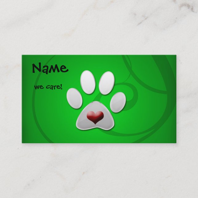 Tarjetas de visita Mascota Green Paw Heart (Anverso)