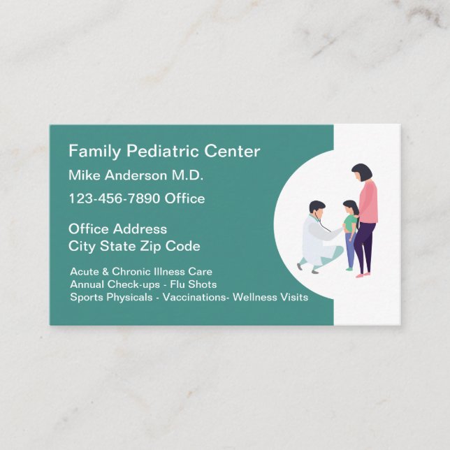 Tarjetas de visita médica para pediatras familiare (Anverso)