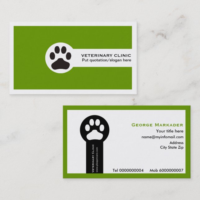 Tarjetas de visita minimalistas Vet/Veterinary Cli (Anverso / Reverso)